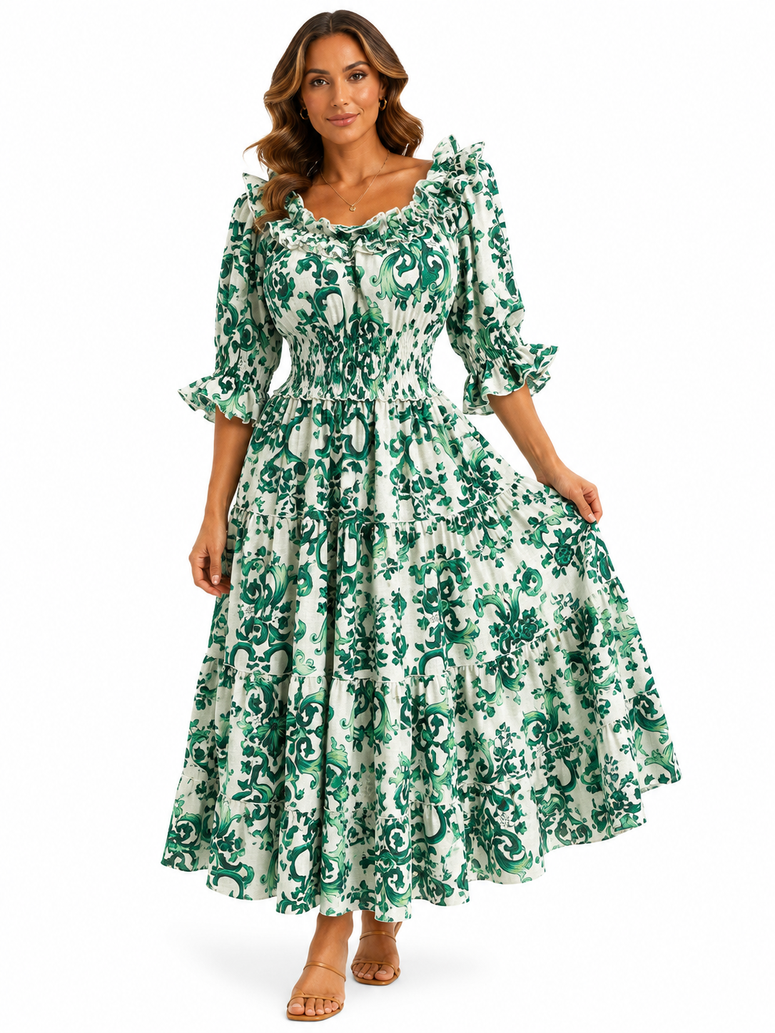 Abito Zoe lungo in lino Ravello verde taglia medium / Large